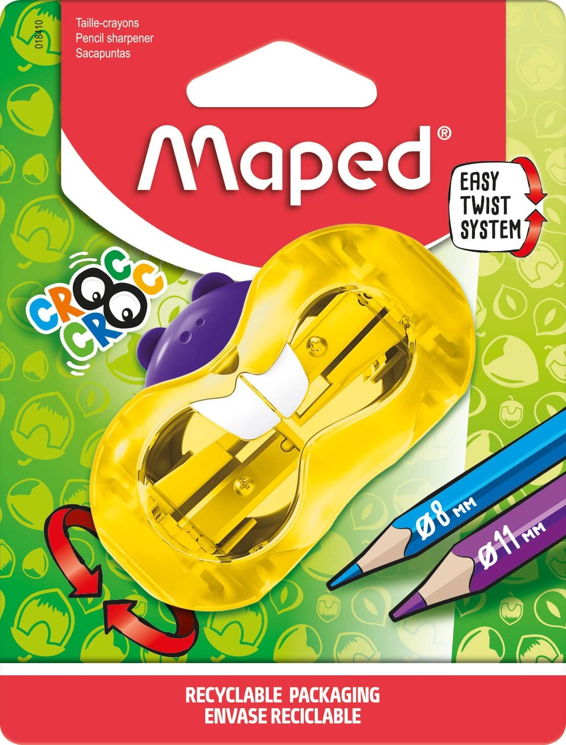 Maped - Croc Croc Twist Bieber Sharpener - 2 Pen Sizes - with Collection Box - Random Colour Selection, Multicoloured (018410)