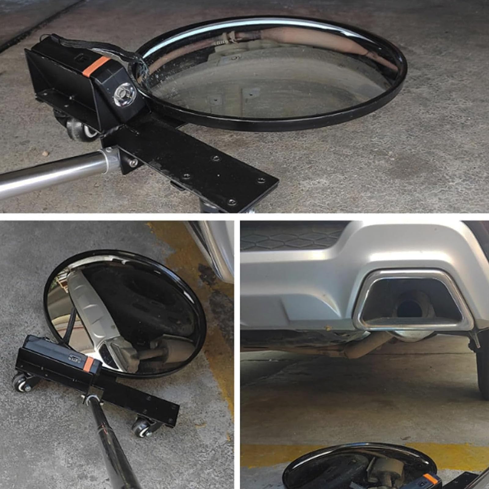 Espejo De Inspección De Bajos con Luz Led, Equipo De Seguridad para Revisión De Bajos De Vehículos con Mango Retráctil Ajustable De 475-1140 Mm Y 30 Cm De Diámetro,