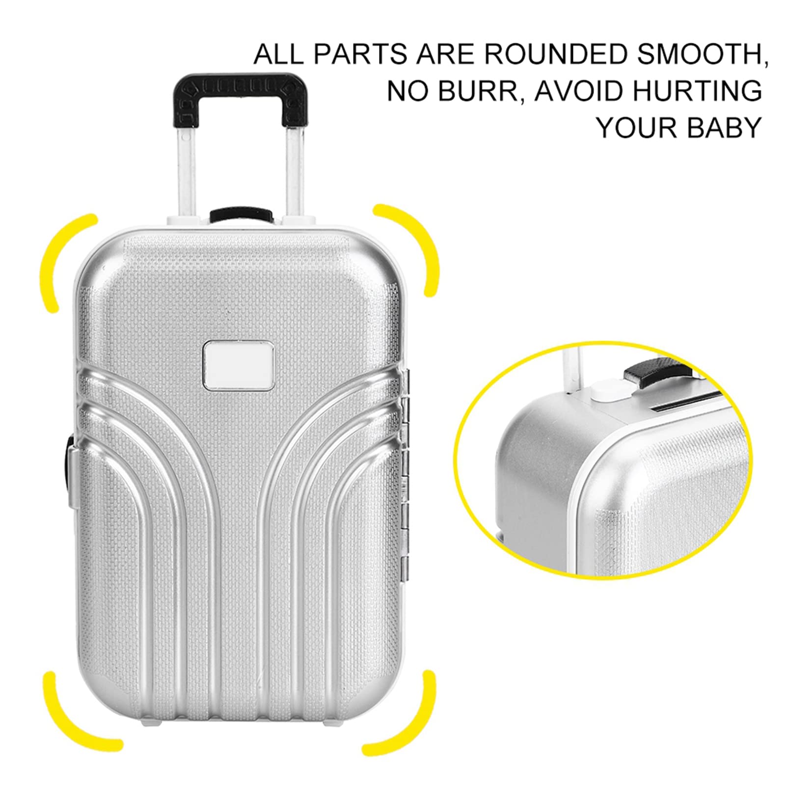 Valigia da viaggio per bambole, mini valigia trolley con apertura e chiusura per il trasporto dei bagagli, giocattolo per valigia arrotolabile (argento)