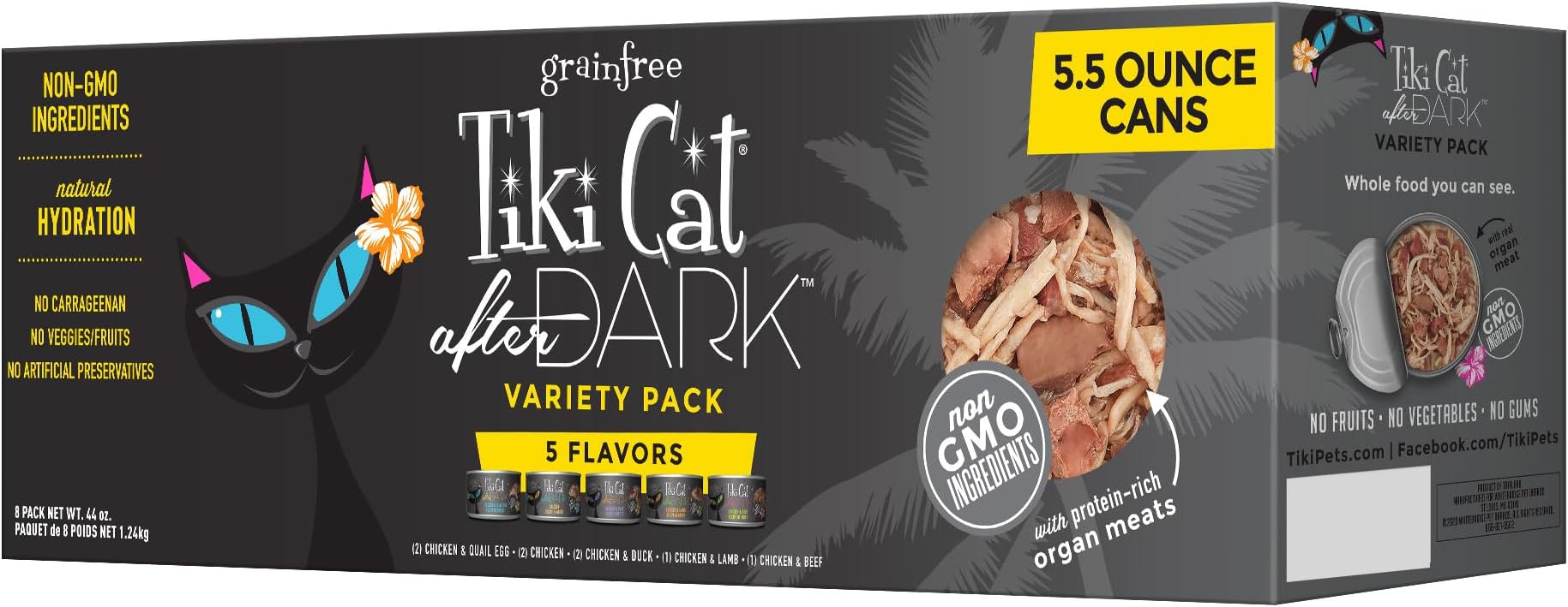 Cat After Dark, Variety Pack, High-Protein and 100% Non-GMO Ingredients, Wet Cat Food for Adult Cats, 5.5 oz. Cans (Pack of 8)