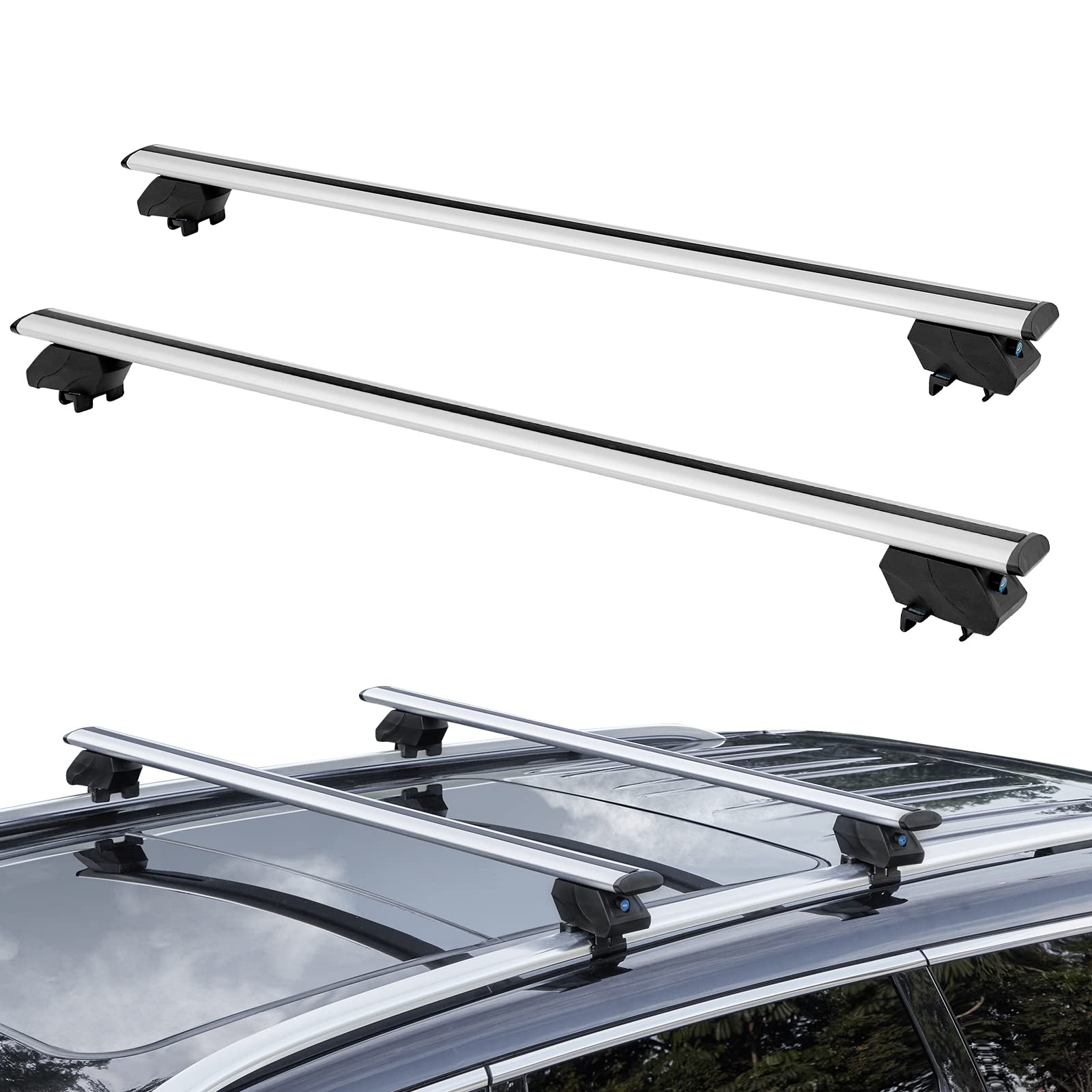 Photo 1 of CARVERTON 51'' Roof Rack Cross Bars, Car Rooftop Cross Bars Adjustable Roof Rack Set for Bare Roof Cars, Trucks - 150 lbs Load Capacity Sliver