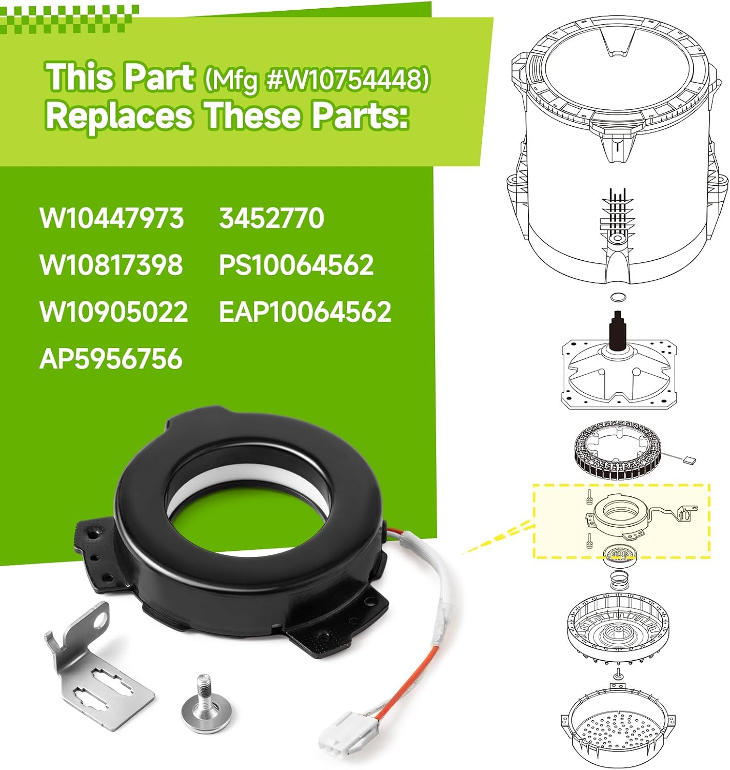 W10754448 Washer Clutch Compatible with Whirlpool Maytag Kenmore Crosley, Replacement Part W10447973 W10817398 W10905022 AP5956756 3452770 PS10064562 EAP10064562