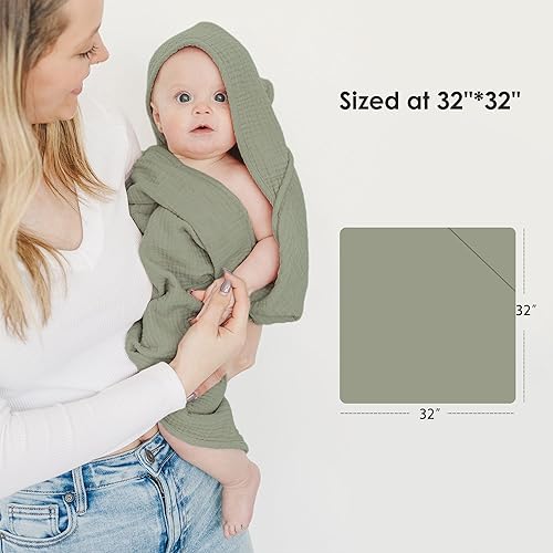 Miniatura 3 de Toallas de muselina para bebé con capucha para recién nacido, toallas de baño 100% algodón, suaves y absorbentes, toalla de bebé con capucha para