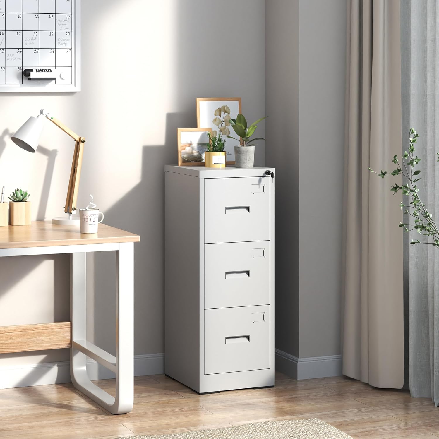 3 Drawer File Cabinet, Vertical File Cabinets with Lock for Home Office,Heavy Duty Office Steel Filing Cabinet for Hanging Letters/Legal/A4, Assembly Required (White)