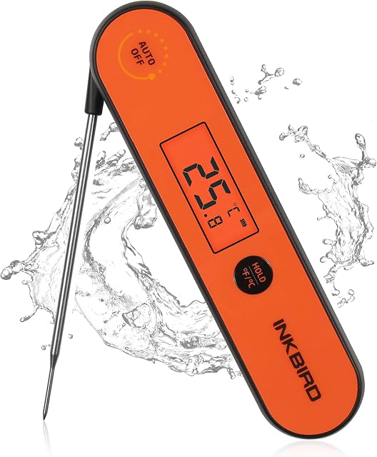 INKBIRD IHT-1P Meat Thermometer Food Thermometer,Instant Read Meat Thermometer Digital Probe with Rechargeable Backlight Hanging Calibration Foldable (Orange)