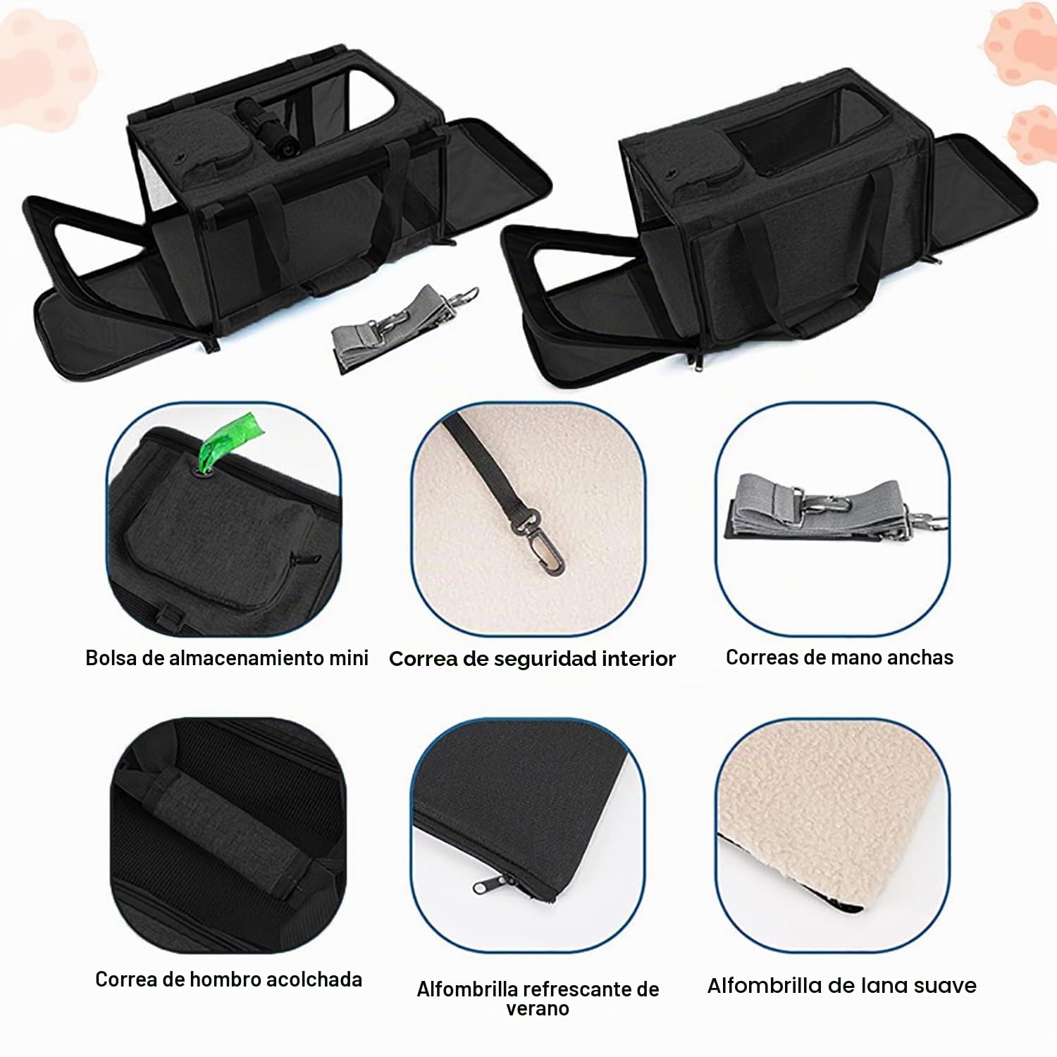 Transportin para Gatos，Transportin Perro Pequeño,Transporte para Gatos Grandes y Perros Medianos hasta 7.5 kg,Gatos Correa de Hombro Ajustable y Colchón Suave,46×30×30 cm