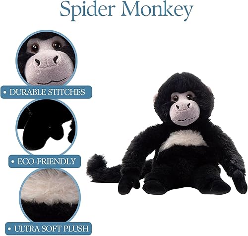 Miniatura 6 de The Petting Zoo Peluche de mono araña, regalos para niños, animales salvajes de Onez, juguete de peluche de mono araña de 9 pulgadas