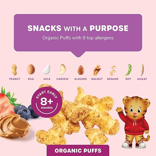 Miniatura 4 de Ready Set Food Organic Puffs - Bocadillos de introducción temprana de alérgenos con 9 alérgenos principales maní orgánico, anacardo, huevo y más,