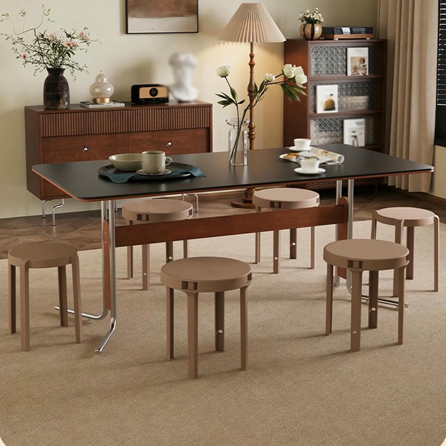 Plastic Stackable Portable Round Nesting Stools,4-in-1 Stools/Side Table,Sturdy Durable for Kitchen Bedroom Living Room