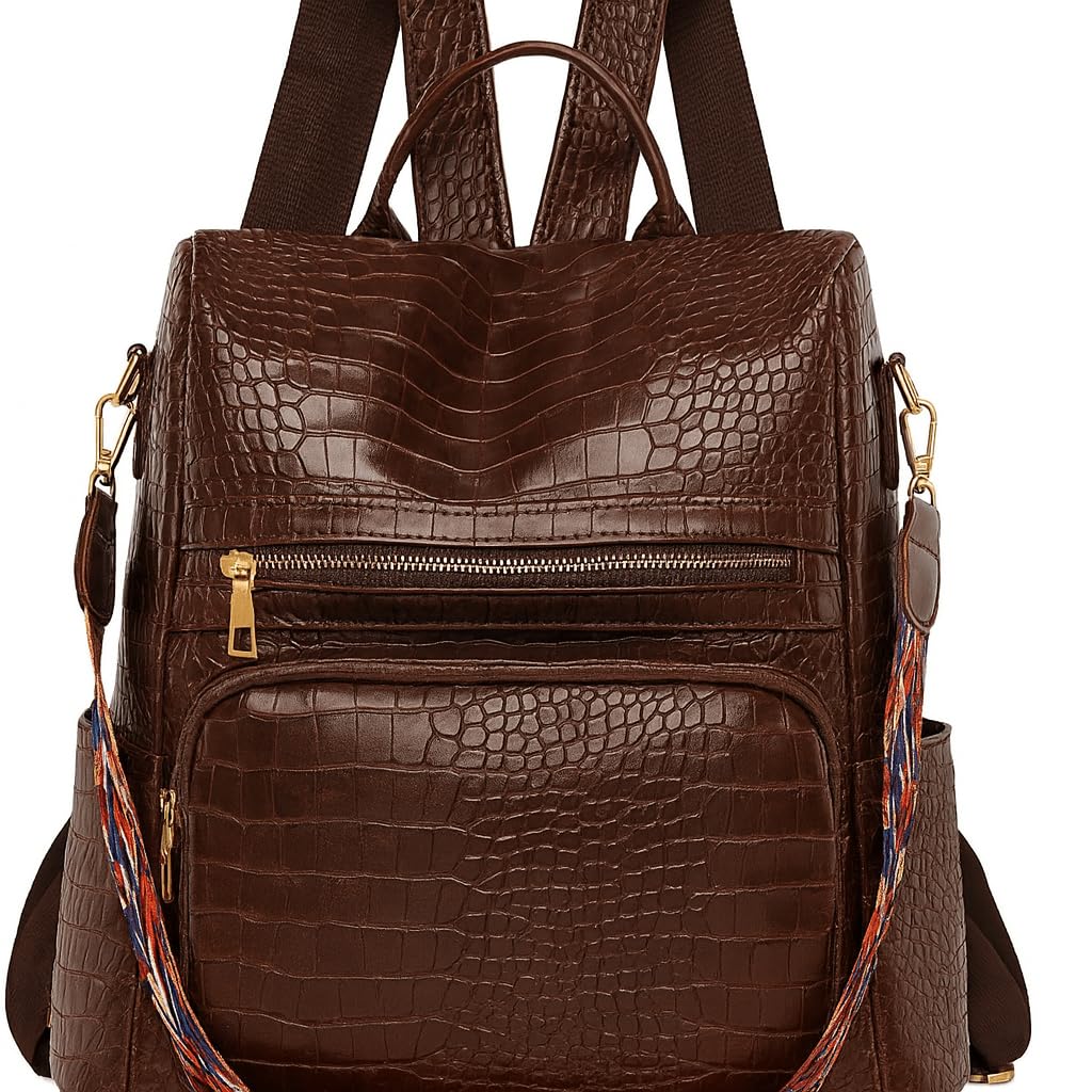 Women’s Faux Leather Backpack Purse – Anti-Theft Convertible Shoulder Bag with Croco Texture, Multi-Pocket Travel Daypack-image-38