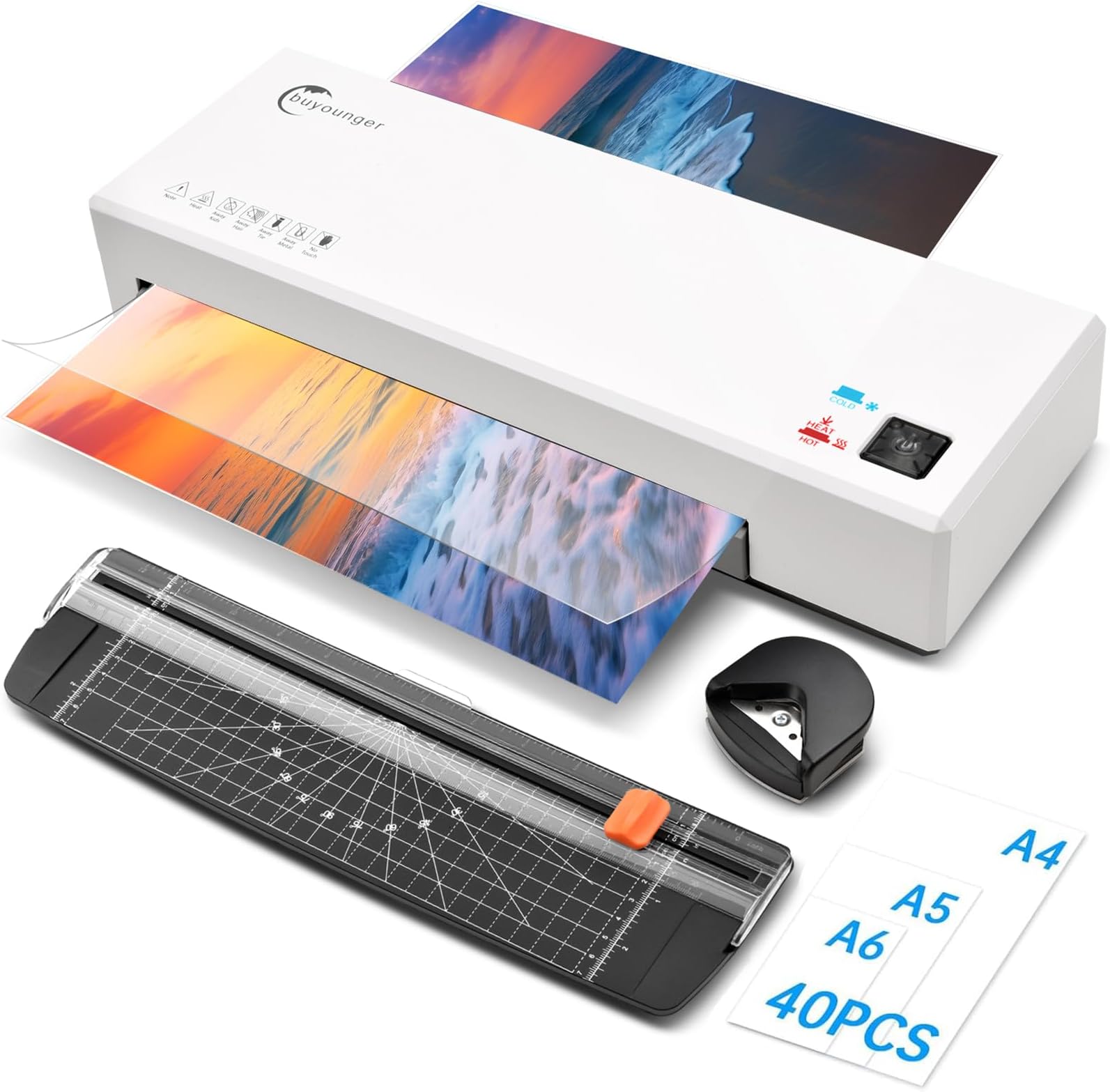 Laminator Machine with 40 Laminating Sheets, A4 Laminator Thermal and Cold with Paper Trimmer & Corner Rounder, 9-Inch Laminating Machine for Home School Office