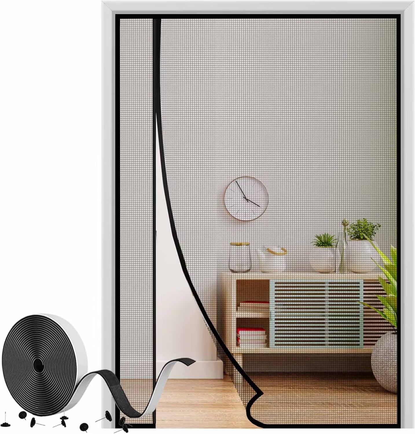 Moustiquaire magnétique pour porte 150x245 cm noir rideau anti-moustique
