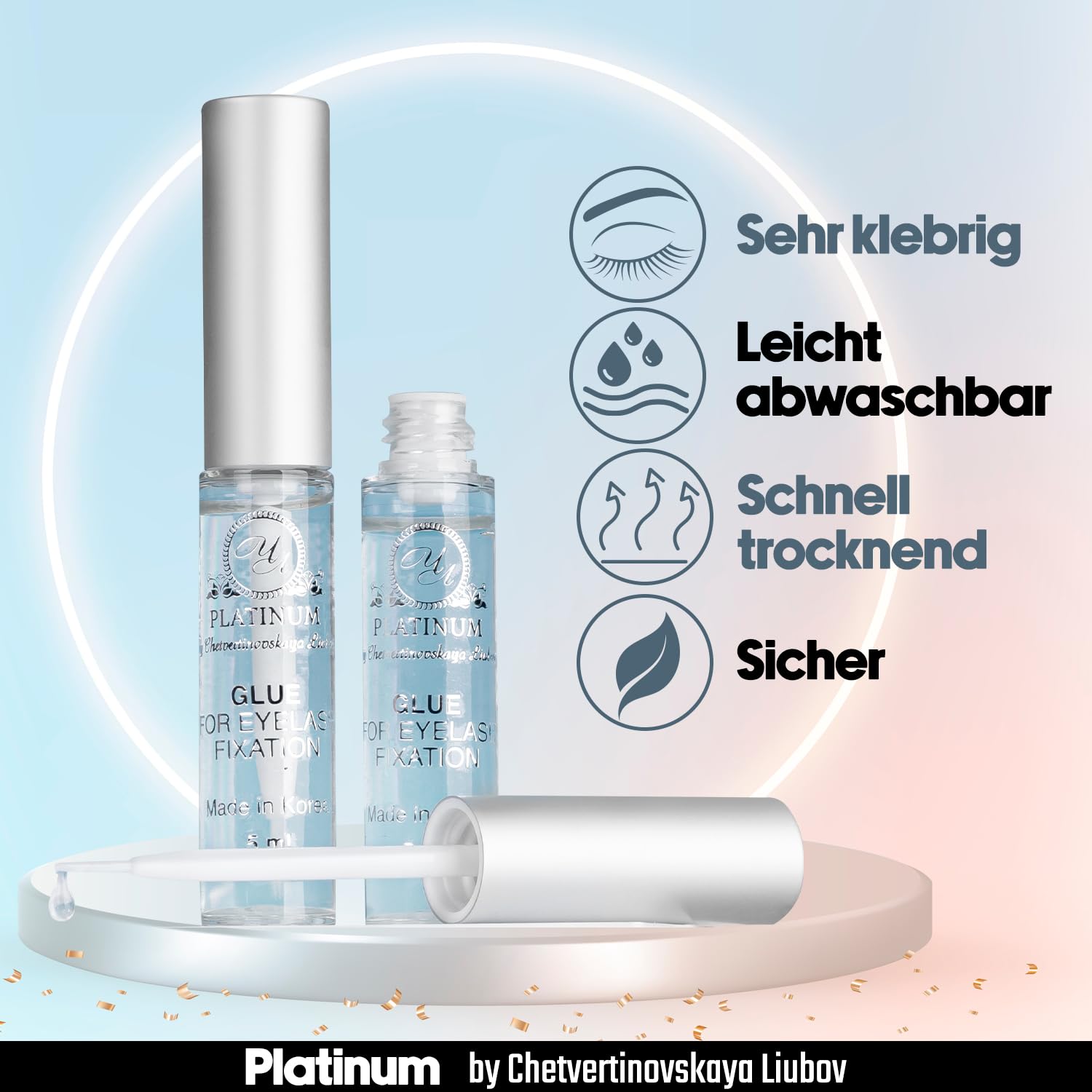 Klej do liftingu/laminacji rzęs PLATINUM by Chetvertinovskaya do klejenia rzęs podczas liftingu, klej do mocowania rzęs na wałku silikonowym, 5 ml przezroczysty