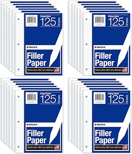 KAISA hojas de repuesto, hojas sueltas con rayas angostas, 8 x 10.5pulgadas, hojas con 3agujeros perforados para carpetas de 3anillas, 150 hojas por