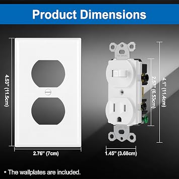 BESTTEN 2 Pack Combination Toggle Light Switch and Duplex Receptacle Outlet | Single Pole Toggle Wall Switch, Grounded Outlet, Combo Style, 15 Amp, Wallplate Included, UL Listed, White