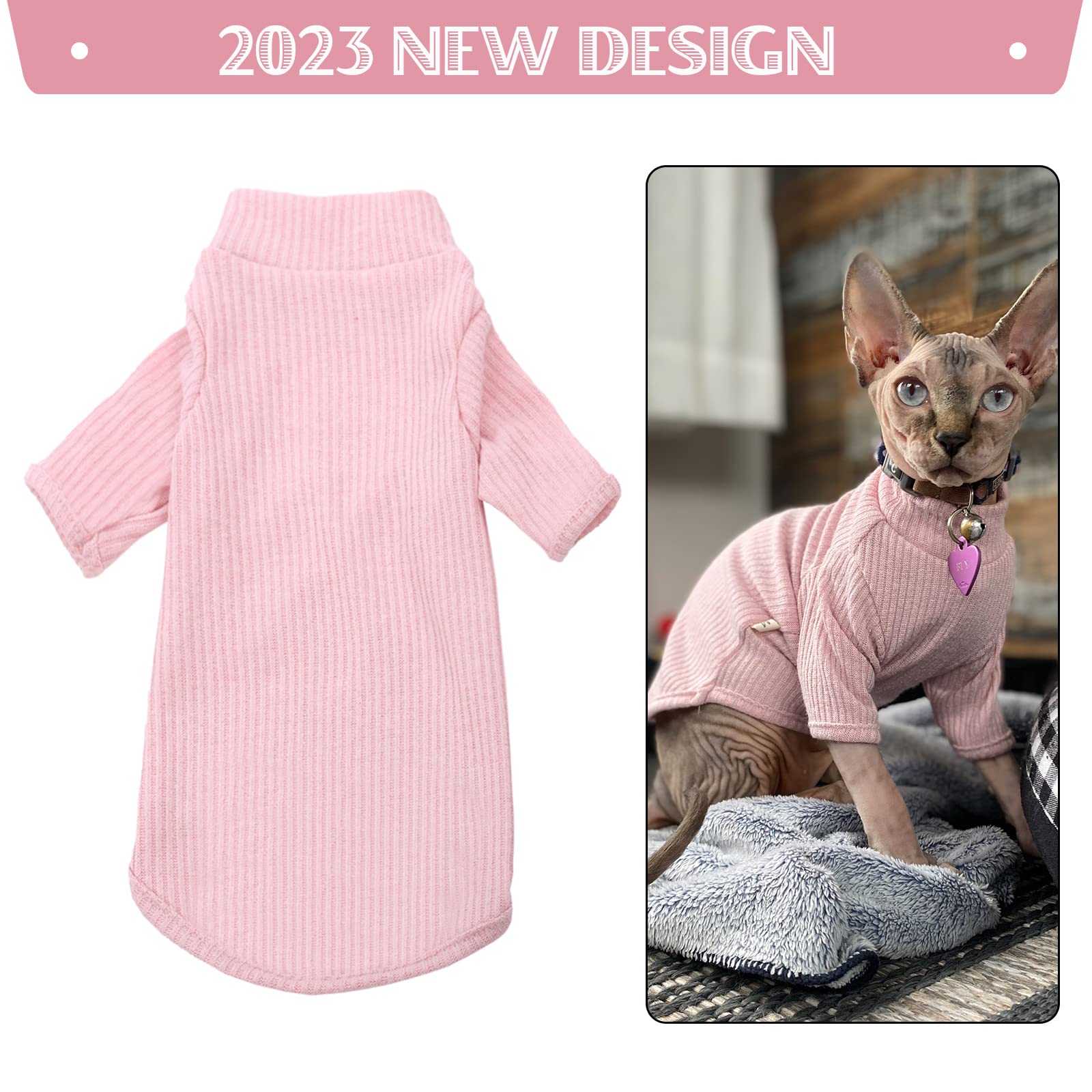 DENTRUN Sphynx Cat Clothes Hairless Cat Outfit Kitten Jumper Breathable Cat Onesie Turtleneck Sweater Adorable Cat Clothing Vest Pajamas Jumpsuit - Image 2