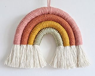 EBINGMIMA Rainbow Wall Hanging, Macrame Woven Rainbow, Rainbow Wall Decor, Baby Room Decor, Nursery Gift (Dusty Pink,7x7x0.78in)