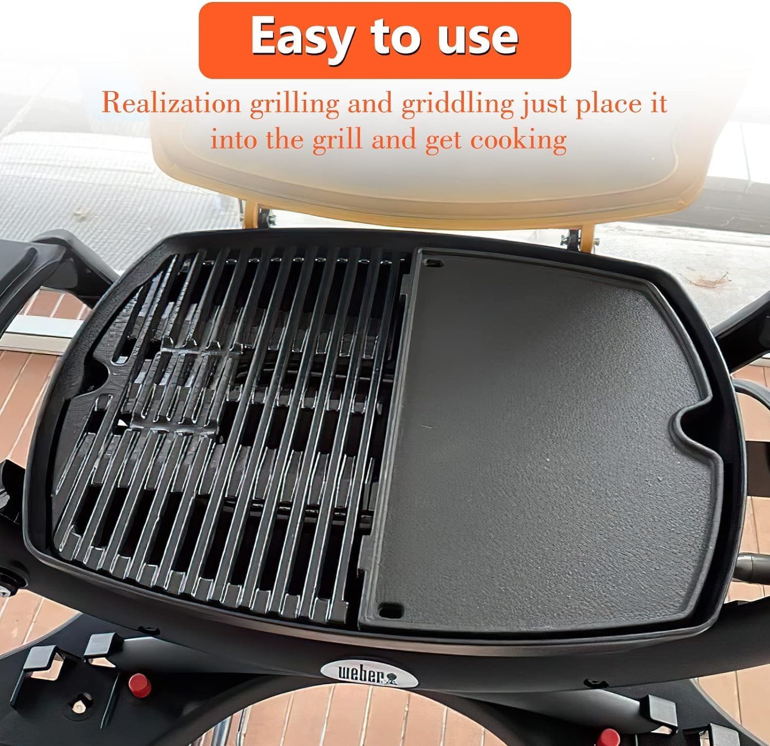 Denmay 7644 43,2x32cm Plaque de gril en fonte Pièces de rechange pour Weber Q100, Q1000, Q120, Q1200, Q140, Q1400 Barbecue à gaz, Plaque de gril en fonte Poêle à gril pour Weber Q100, Q1000 Série, 2