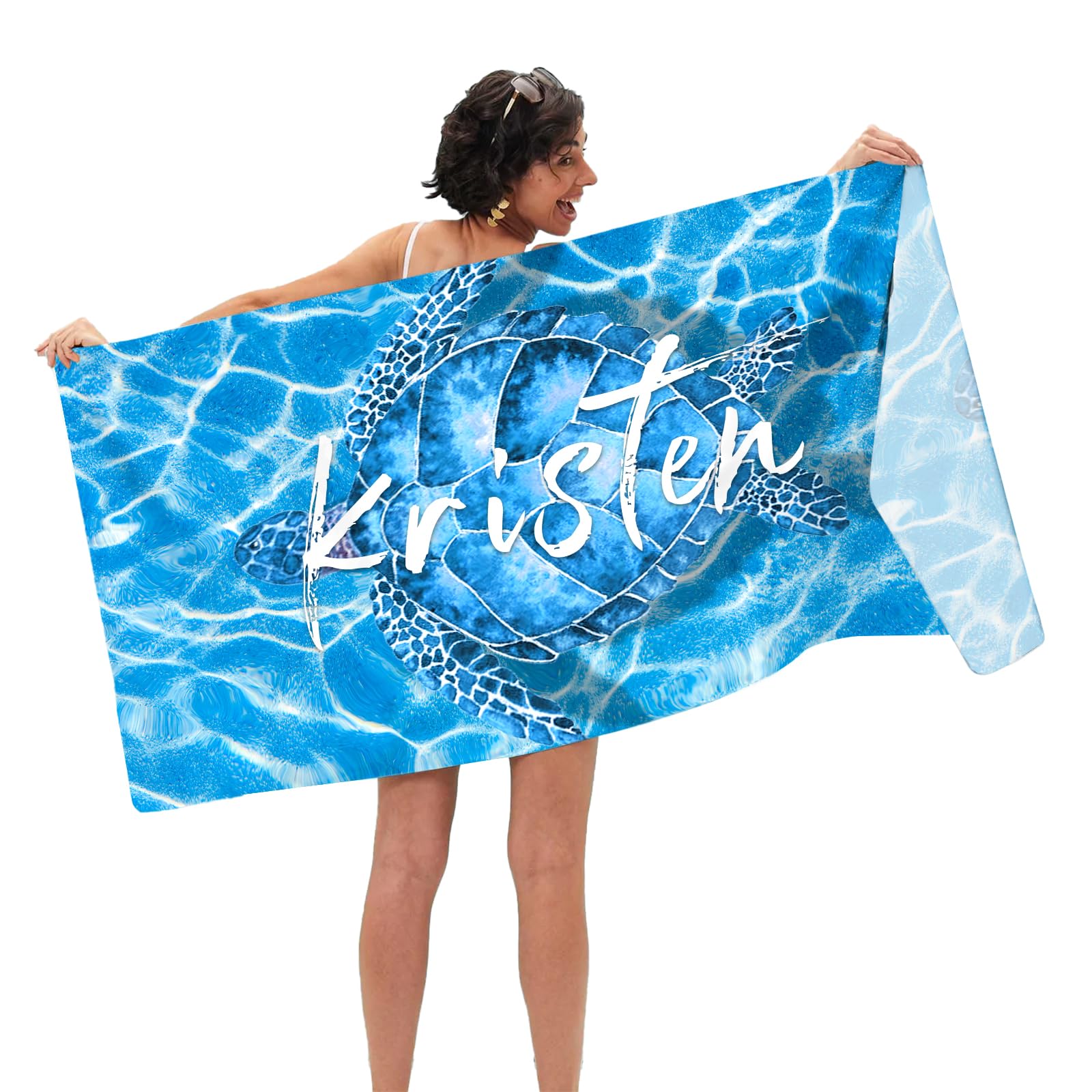 RyoizenBeach Towel Personalized Custom Name Microfiber Beach Towel 80 x 160cm Large Quick Dry Sand Free Bath Towel Summer Lightweight Compact Blanket Travel Beach Pool Bath Swim,Sea turtle