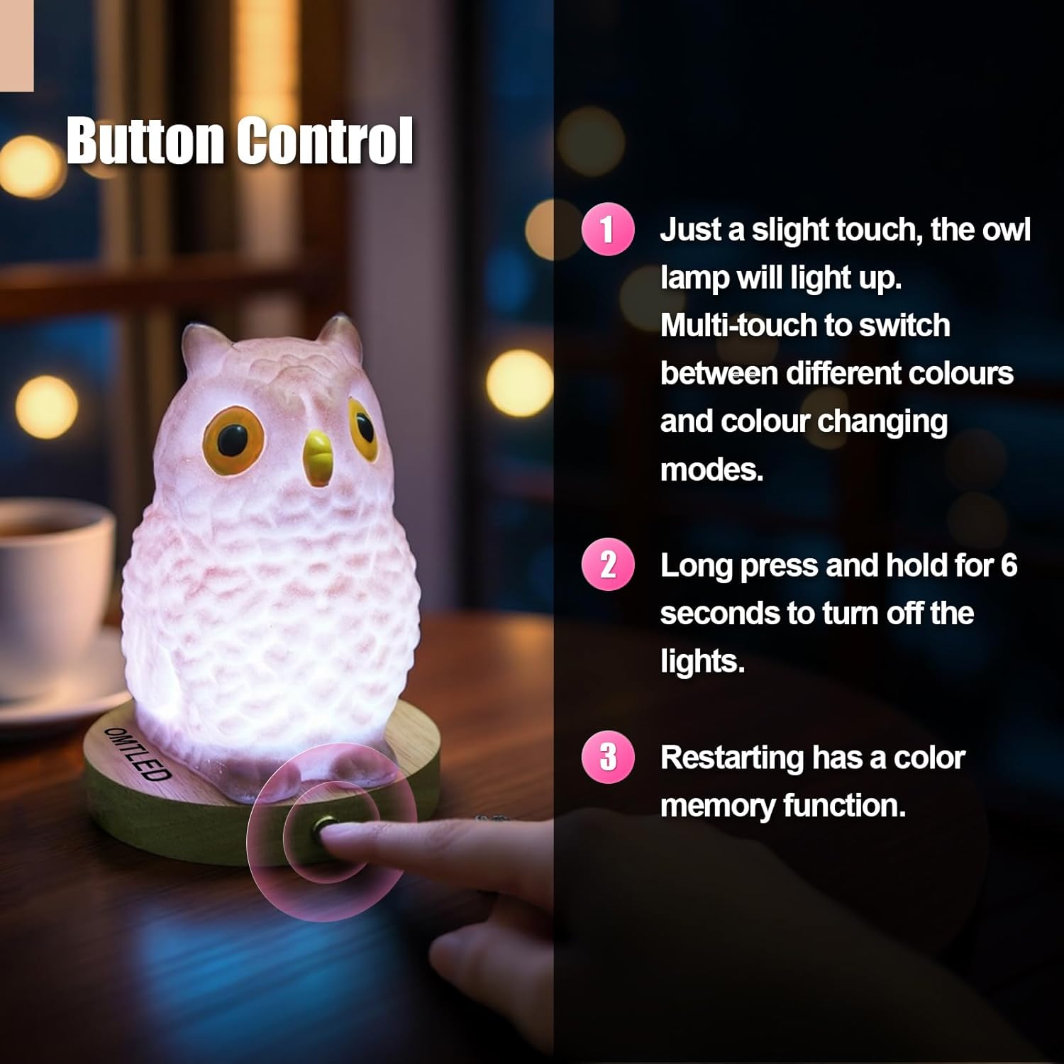 Owl Table Lamp, Dimmable Owl LED Night Light Rechargeable Outdoor Cordless Night Light with Remote Control Portable Touch Control Desk Bedside Lamp for Bedroom Dining Room Office Dorm Garden (L)
