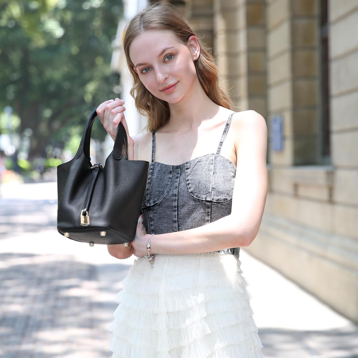 Designer Leather Bucket Bags for Women: Trendy Genuine Leather Tote Purses - Luxury Satchel Top-Handle Handbags for Travel - Image 2