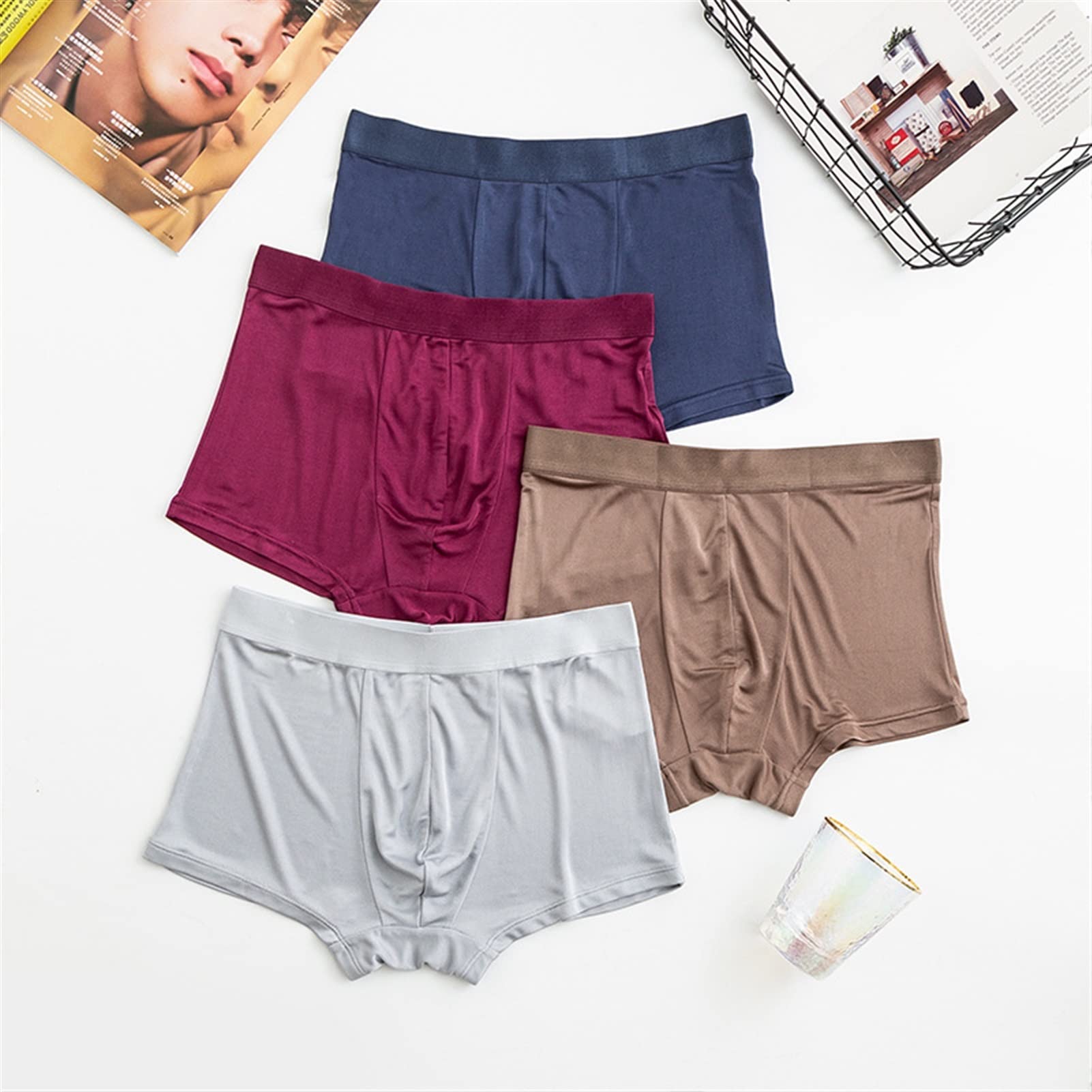 ANMUR 100% Mulberry Silk Mens Underwear Ultra-Thin Mid Rise Boxer