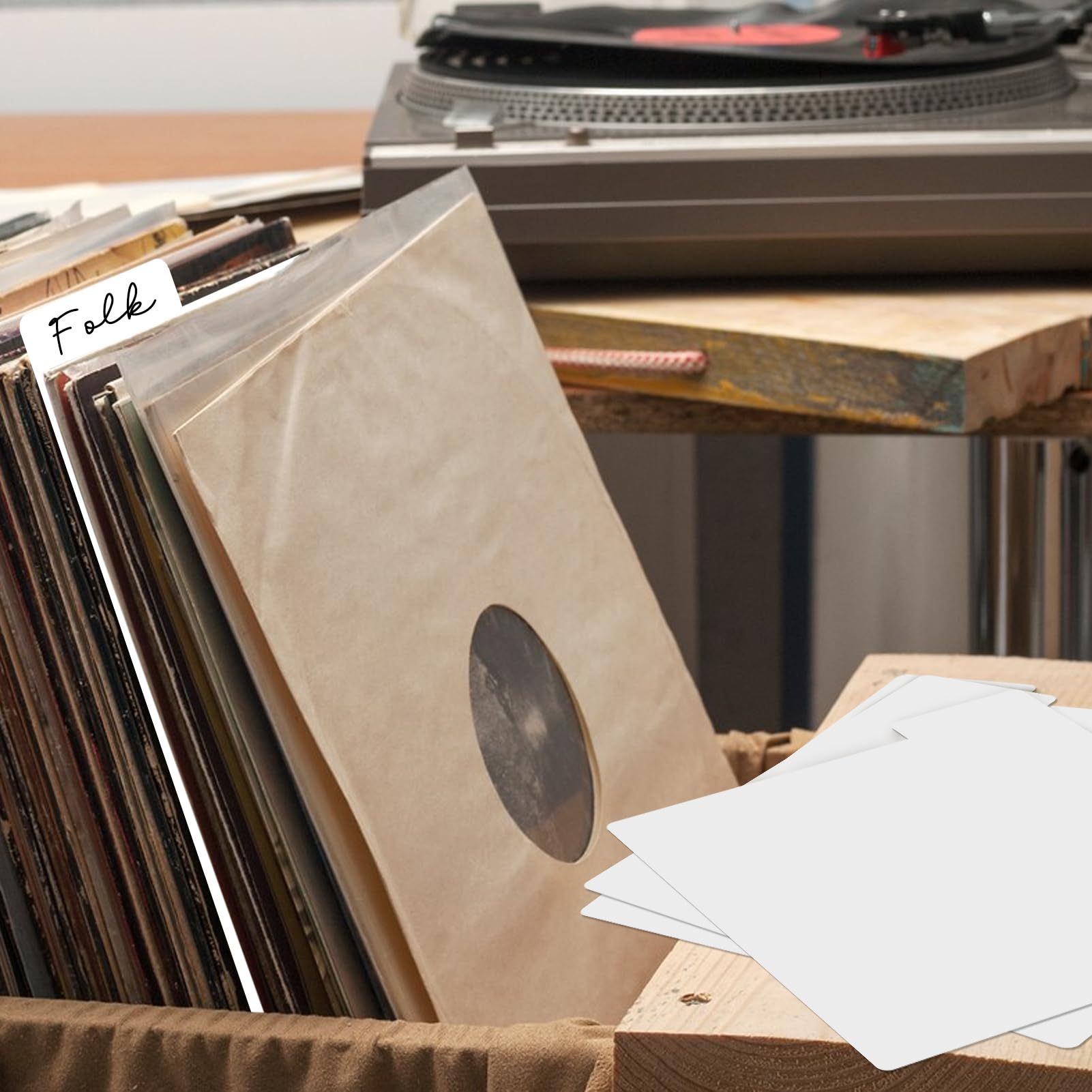 50 Stück Schallplatten-Trennblätter, 31,5 x 34 cm, Kunststoff, mit Tabs, wiederverwendbare LP-Organizer, DIY, Blanko-Album, Vinyl-Trennwände für 33 U/min, LP-Organisation (Weiß)