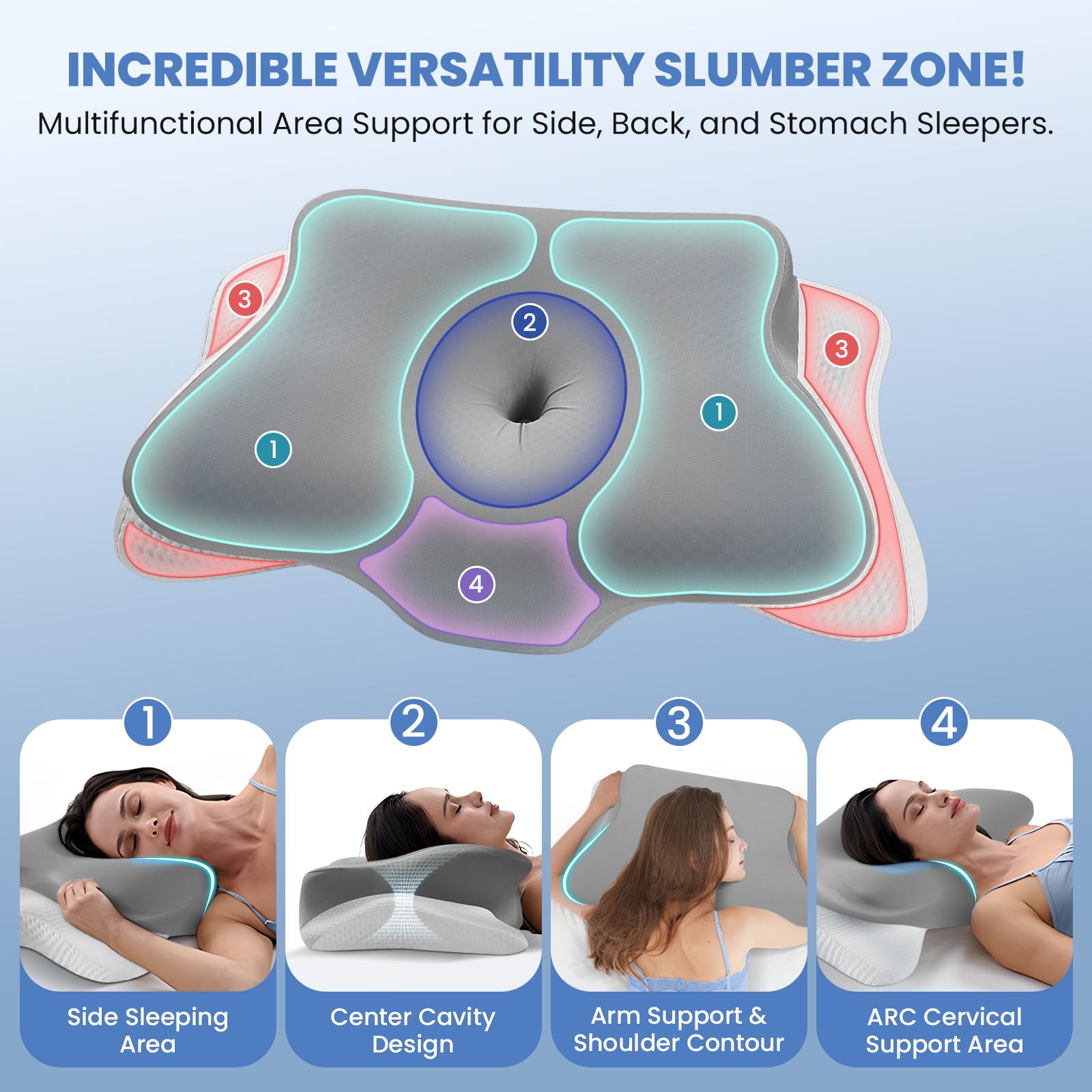 A-Pce Cuscino Cervicale per Dormire Memory Foam Ergonomico, Grigio | Memory Foam, Fodera Rimovibile in Seta Ghiaccio, Effetto Rinfrescante, Traspirante, 2 Altezze, Per Dolori a Collo e Spalle