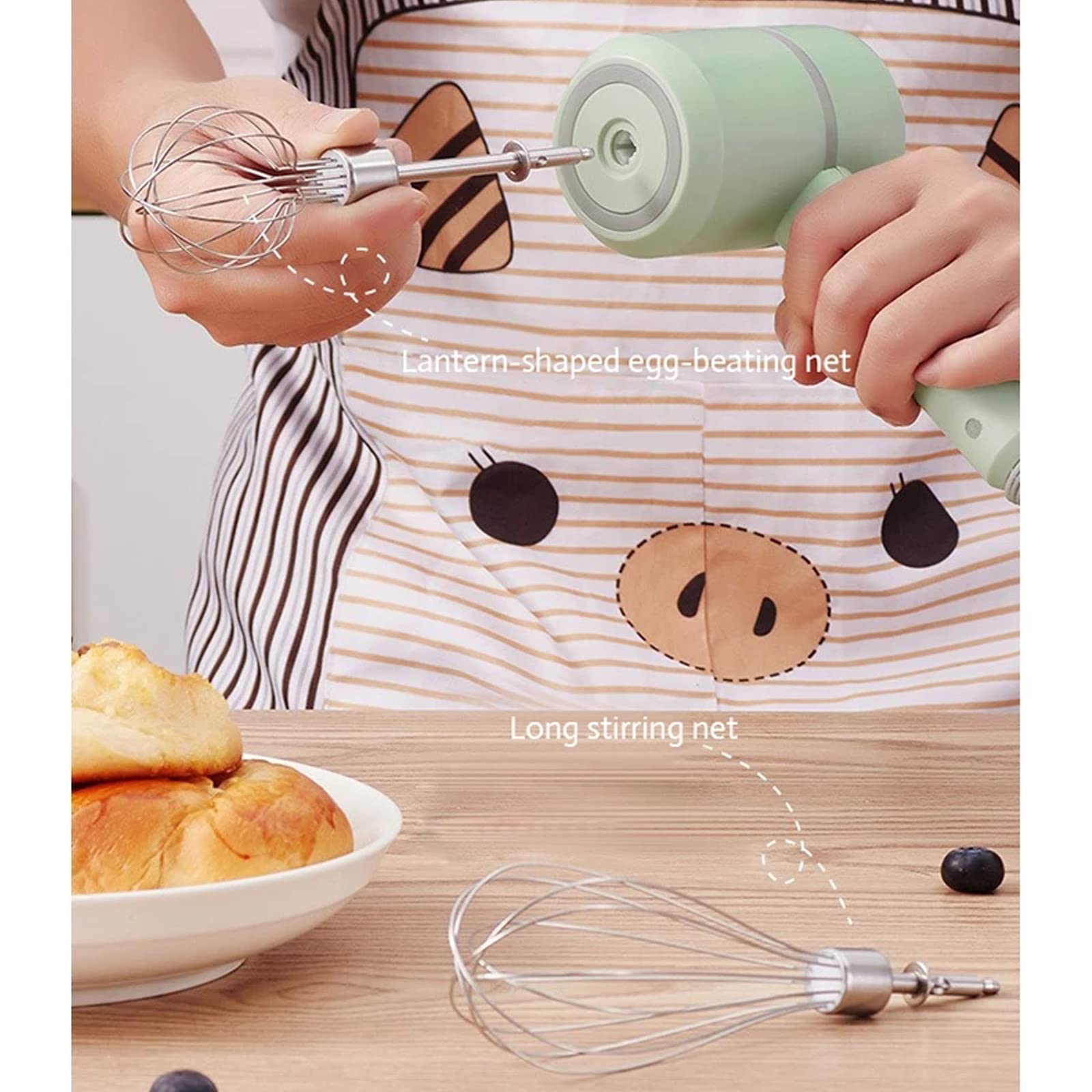 Batidora De Mano Batidora Eléctrica Inalámbrica USB Batidora Eléctrica De Mano Recargable con 2 Varillas Batidoras, para Batir Crema, Hacer Pasteles, Hornear,White