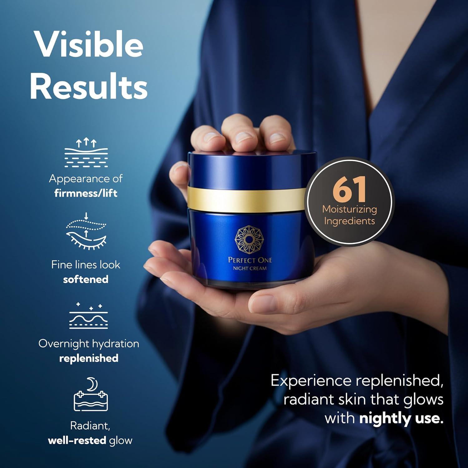 PERFECT ONE Night Cream – Japanese Anti-Aging Moisturizer with Collagen & Hyaluronic Acid | Hydrating, Firming, and Replenishing Night Face Cream for Radiant, Glowing Skin | 1.16 oz - Image 4