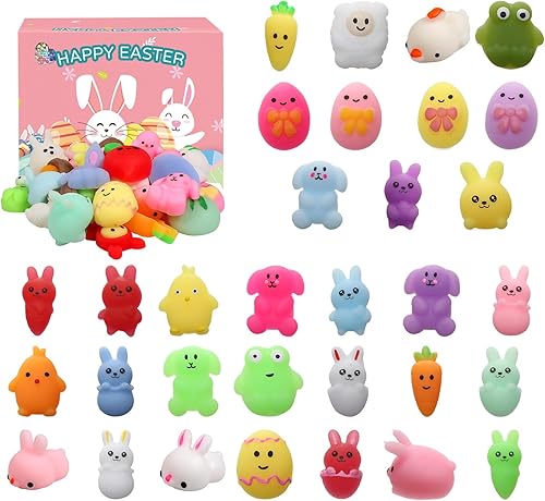 32 juguetes esponjosos Mochi de Pascua para aliviar el estrés para niños y niñas pequeños rellenos de cesta de Pascua, rellenos de huevos, regalos