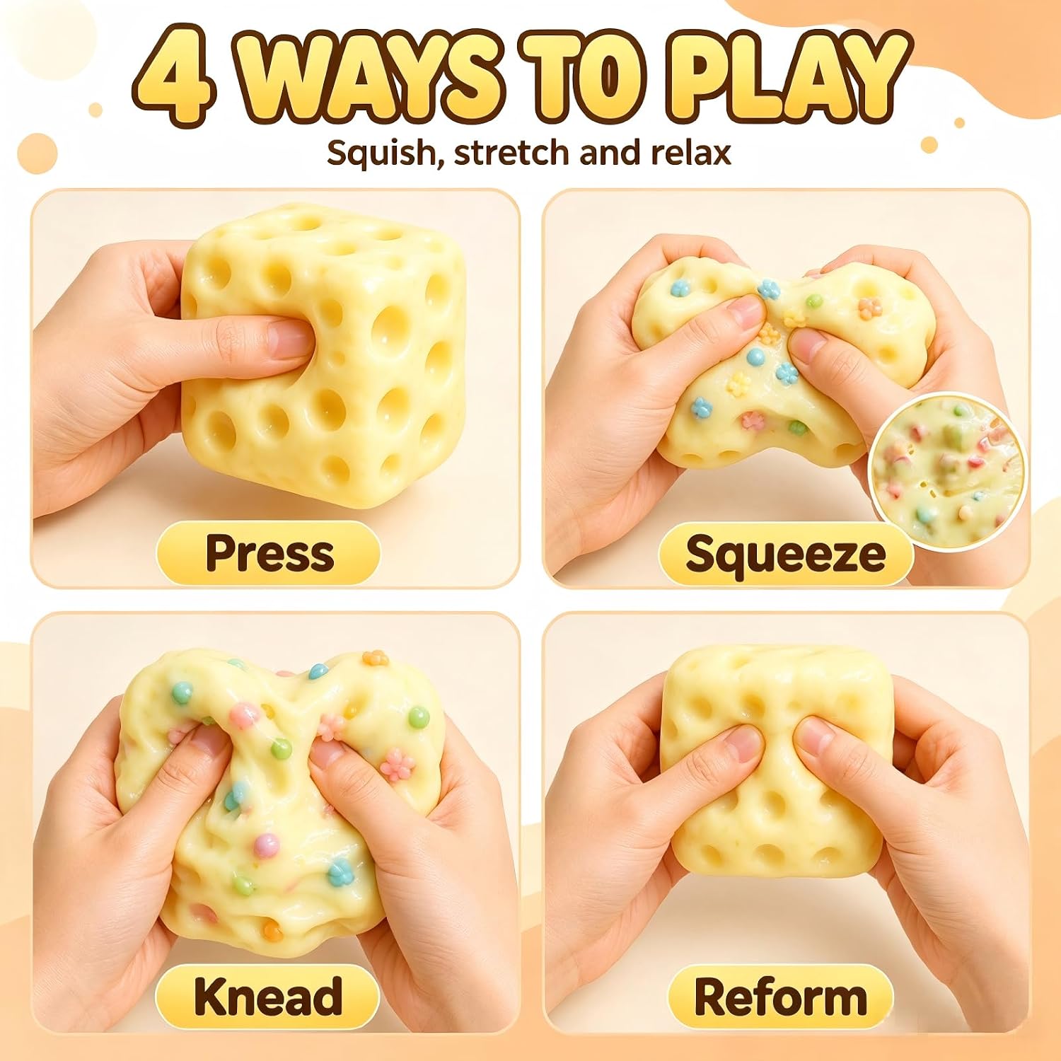 Crunchy Cheese Squishy ASMR Squeeze Stress Relief Fidget Toy for Adults, Anxiety Relief Sensory Tool, Unique Office Desk Decor (Not Edible) image 4