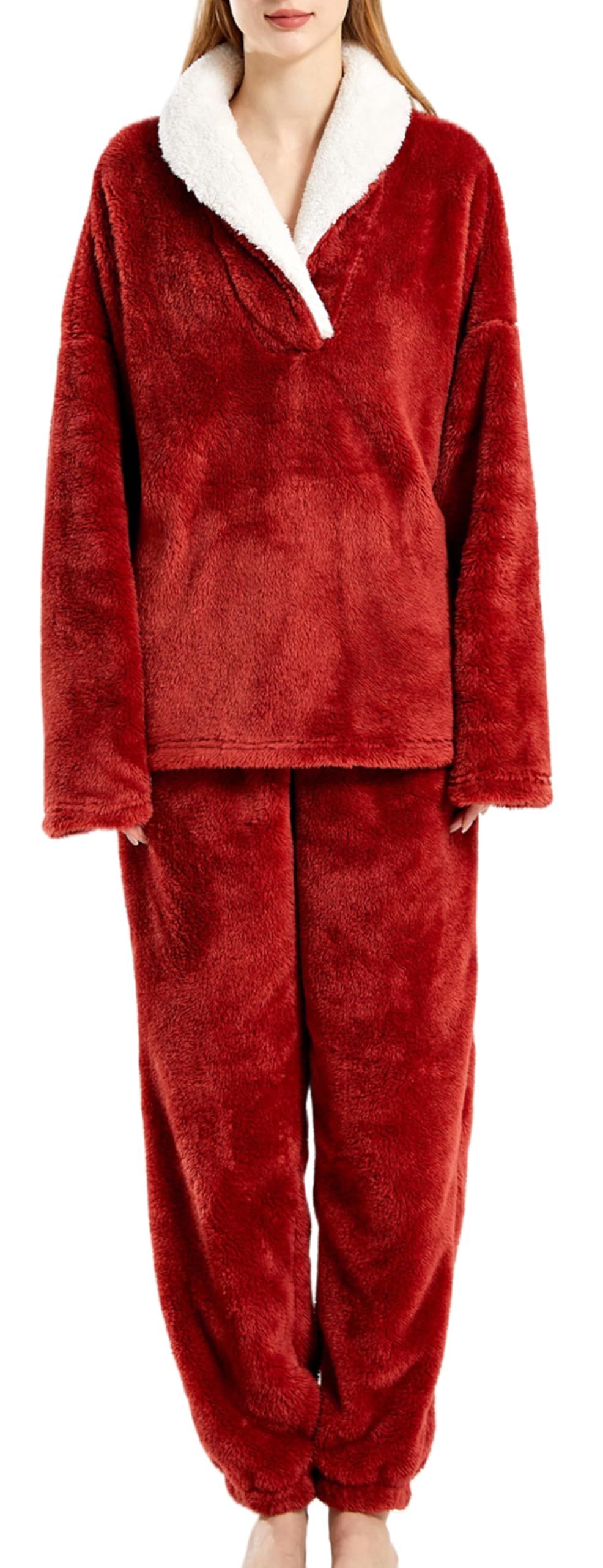 Pigiama da donna, invernale, in peluche, set di pigiami in pile caldo, 2 pezzi, per ragazze, camicia da notte, abbigliamento da casa, EU XS-XL