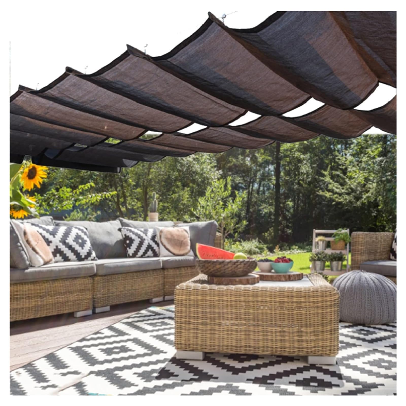 Store enrouleur rétractable en U avec kit de montage complet pour pergola et serre