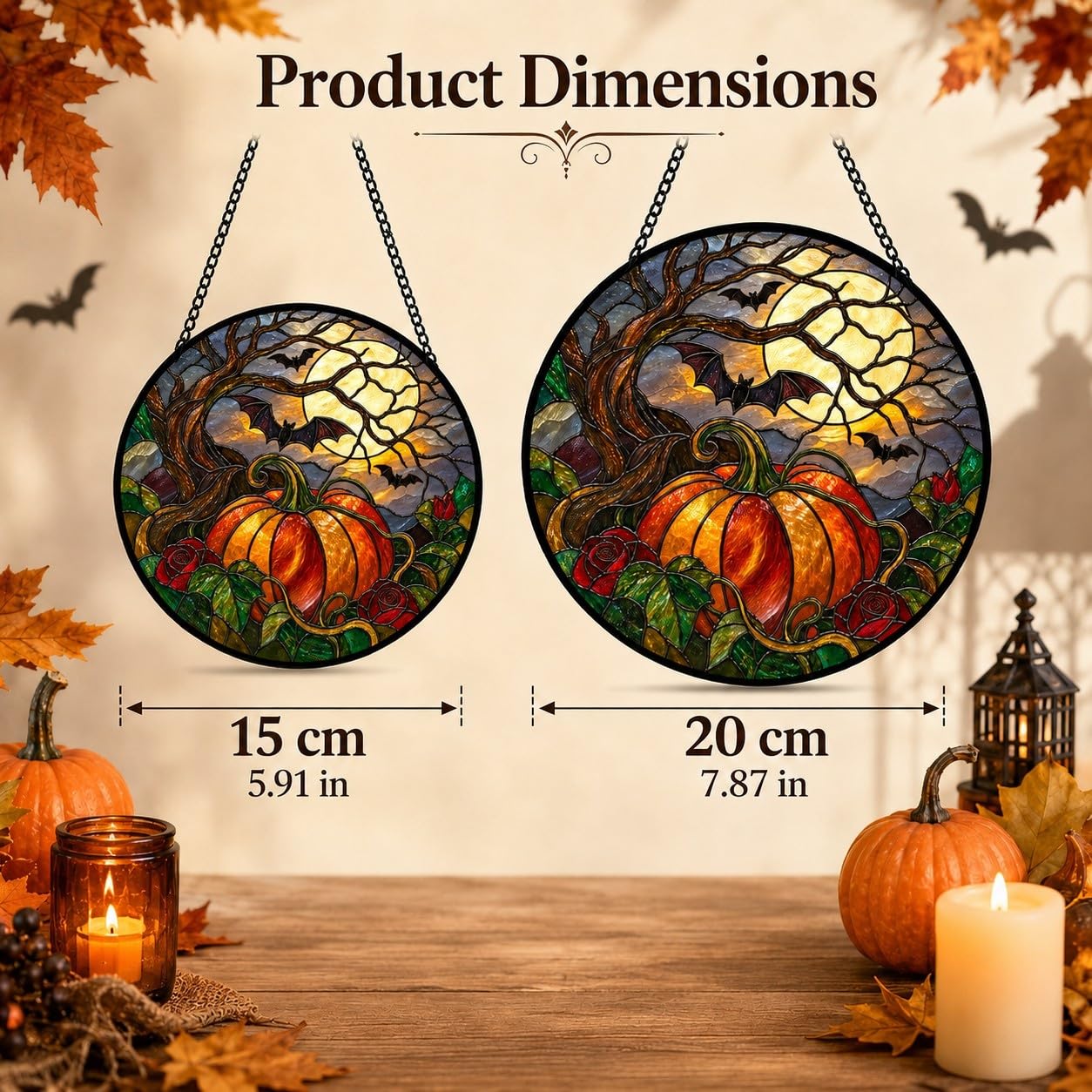 Buntglas Fensterbild 4er Set, Sonnenfänger Halloween Dekoration(Set4,15cm/5.91 inch)
