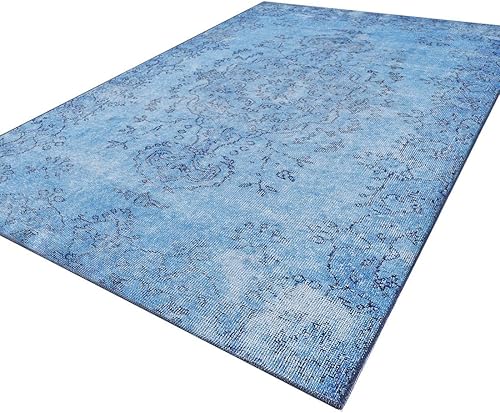 Miniatura 4 de Woolknot ENC1092 - Alfombra vintage azul para sala de estar, alfombra floral, turquesa, pequeña, lavable, bohemio, alfombra estampada envejecida con