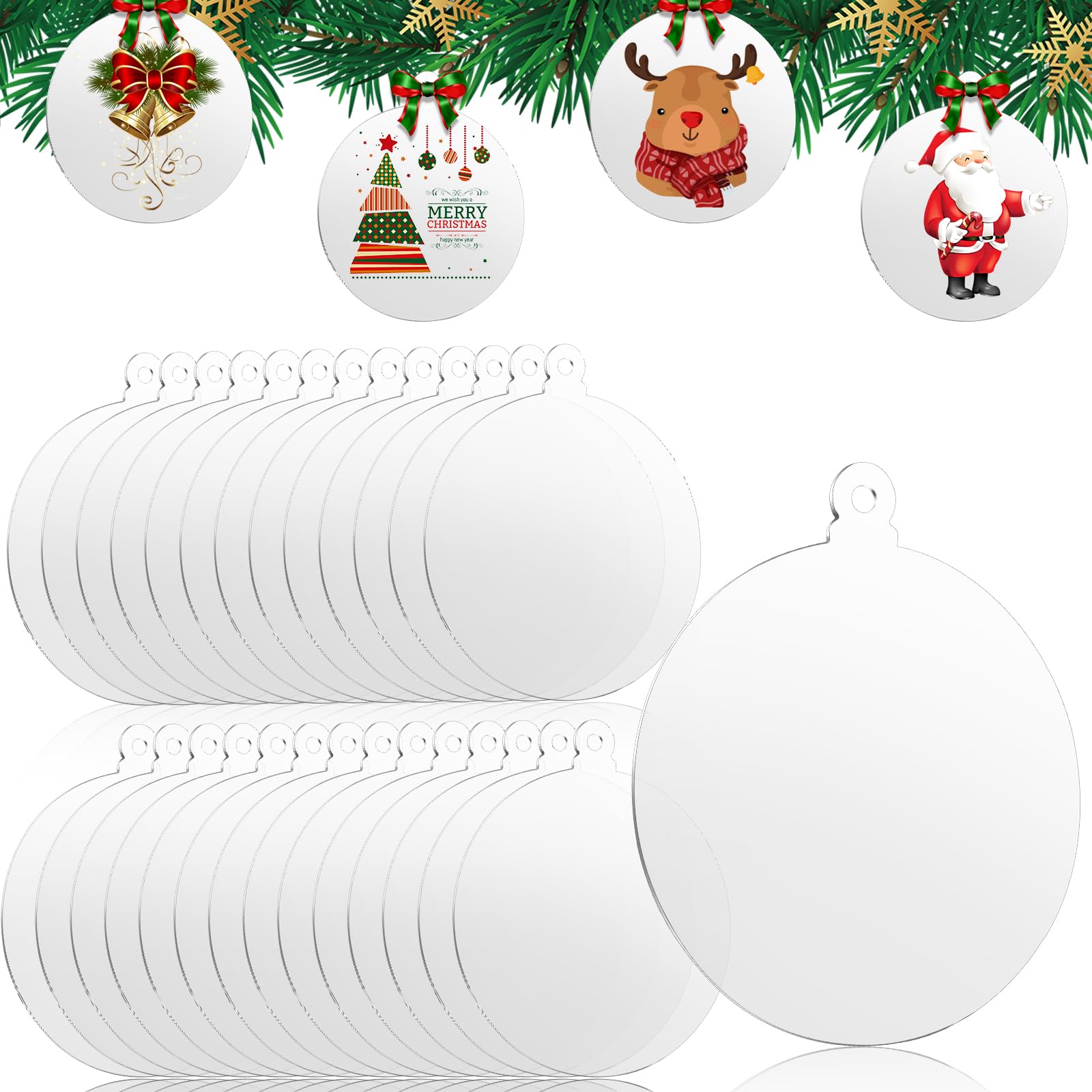 200 Pcs Christmas Acrylic Ornaments, Clear Ornaments DIY Blank Round Acrylic Ornament for Christmas Bauble Tree Decoration Tag Craft (3 Inches)