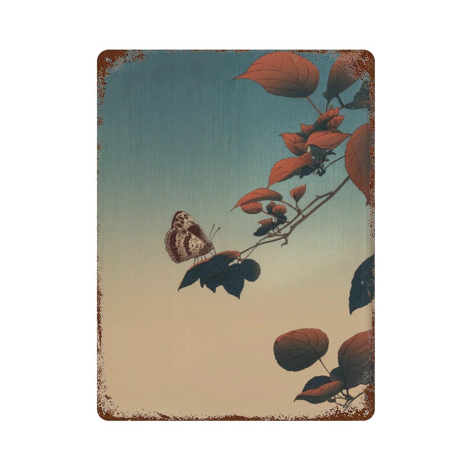 xiaoxiaoshen Butterfly And Leaves. Japanese Ukiyo Wall Decor Art Metal Tin Poster Modern Home Decor Art Home Bar Shop Decorations Vintage Sign 40x30cm