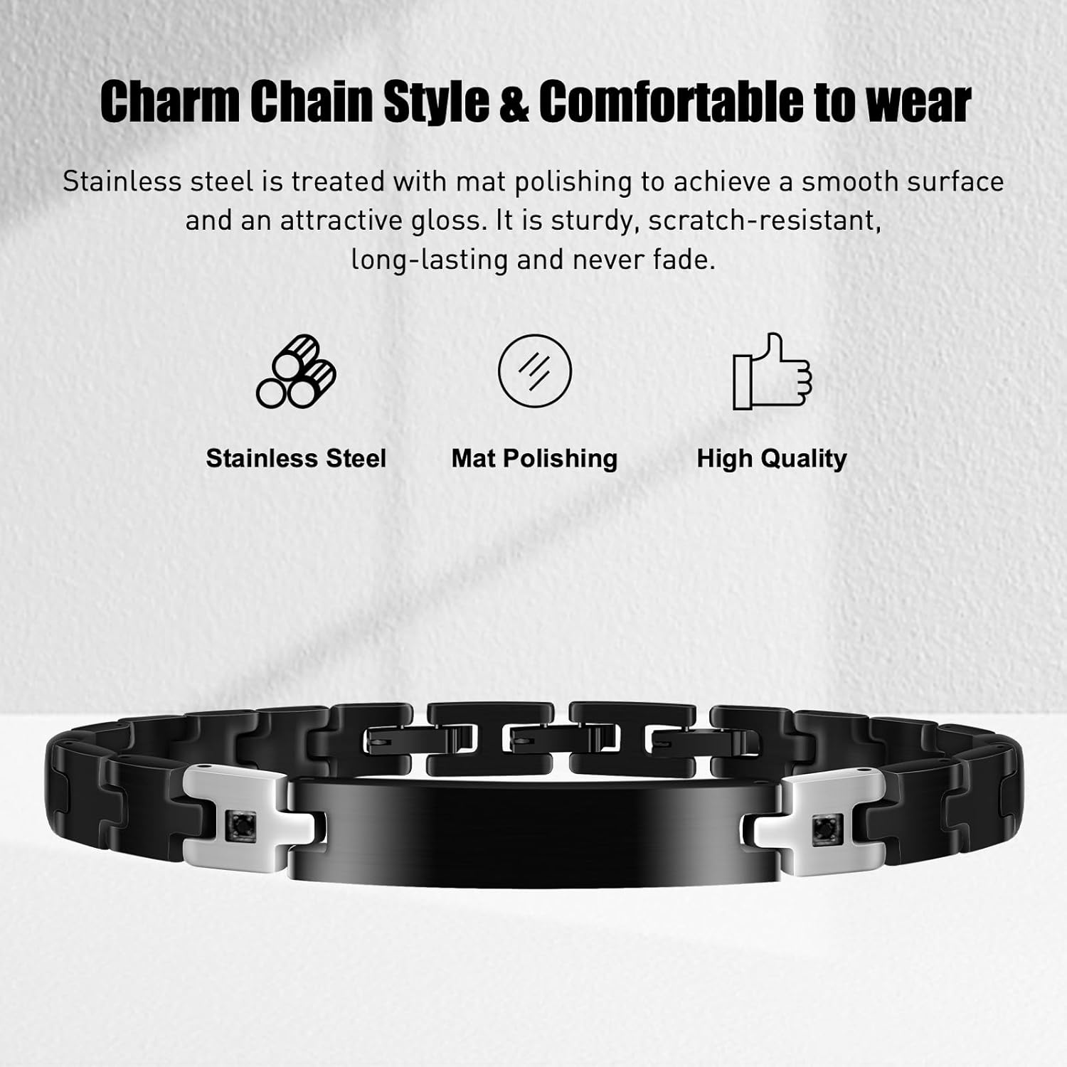 Mens Bracelet Black Silver, Stainless Steel Bracelets for Men, Fashion and Charm Chain Bracelet for Husband Father Boyfriend Mens Link Bracelet for Christmas, Valentine's Day, Father's Day