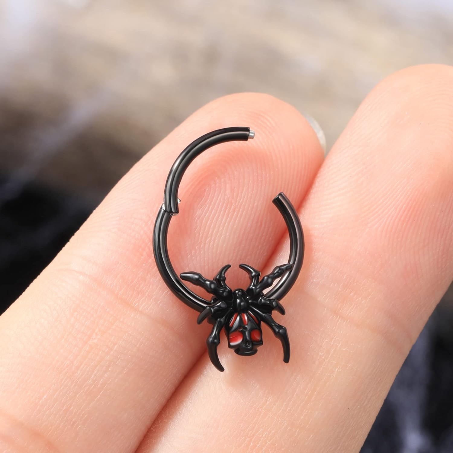 Jewseen 16G Black Spider Septum Ring - Hinged Segment Ring for Women & Men - Halloween Septum Clicker - Image 3