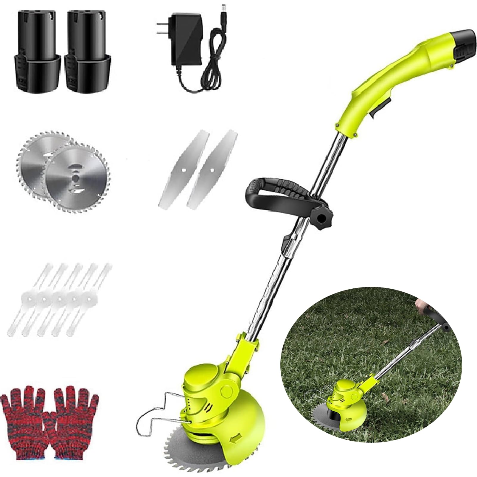 FfiMe Cortacésped inalámbrico, cortacésped eléctrico inalámbrico, cortacésped inalámbrico, cortacésped de jardín con batería 3 en 1, para Limpieza de malezas y árboles de Flores Green