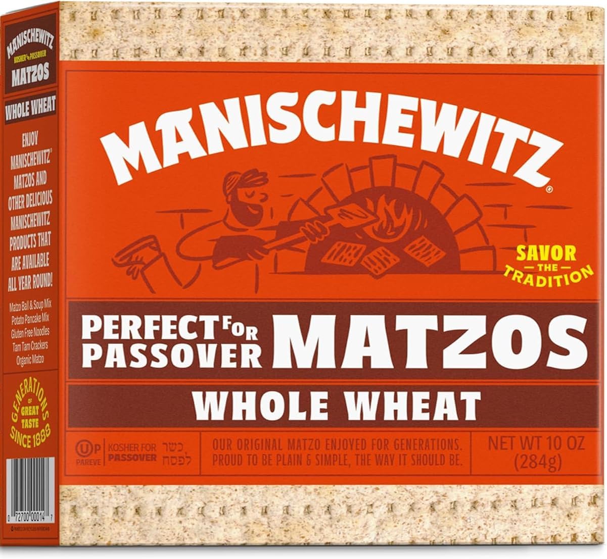 Manischewitz Passover Whole Wheat Matzo (10oz) 285g | Thin, Crisp & Delicious, Just 2 Ingredients | Kosher for Passover 2026