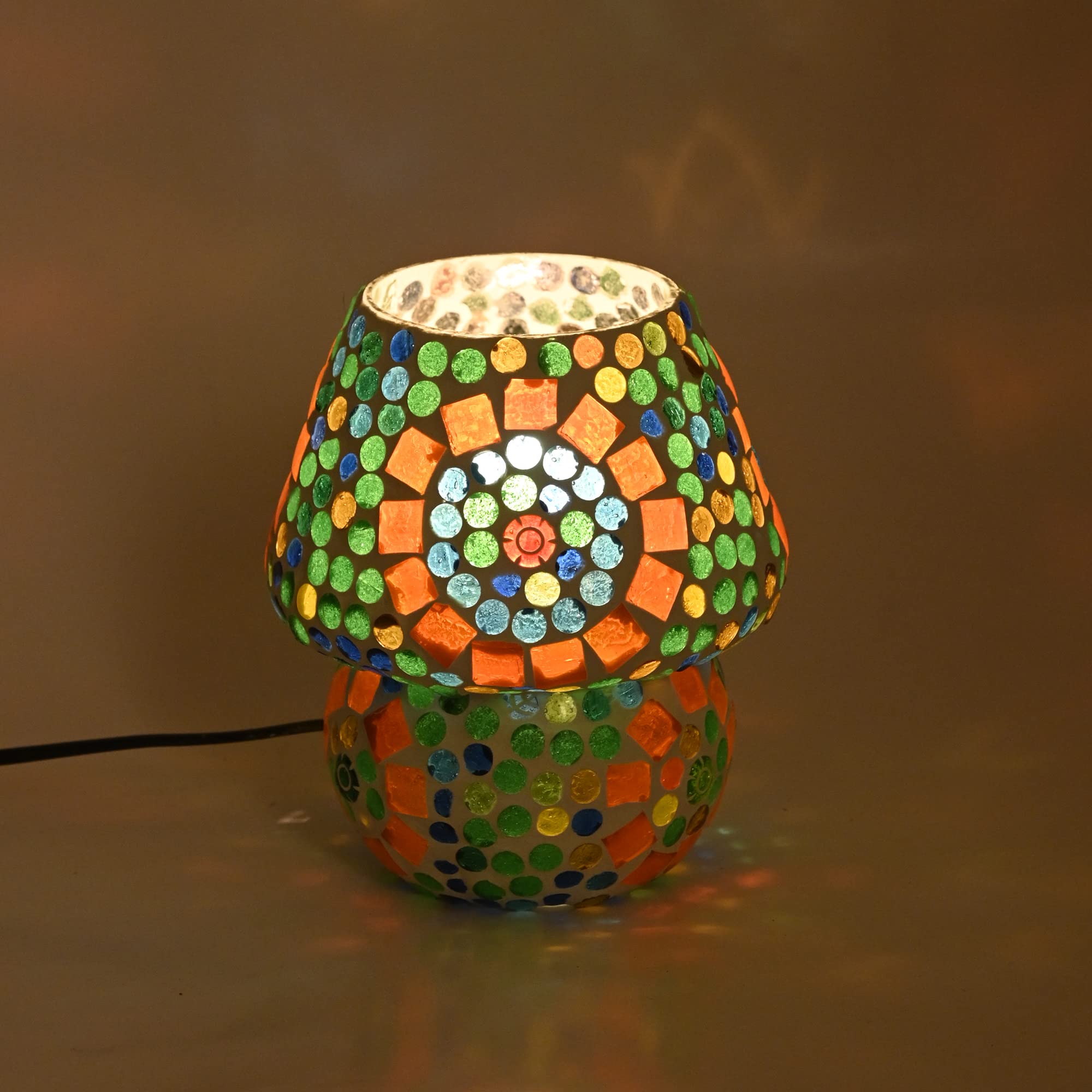 Mahganya Mosaic Style Dome Shaped Glass Table Lamp Multicolour for Living Room,Bed Room,Desk, Pack of 1 (Color1h)
