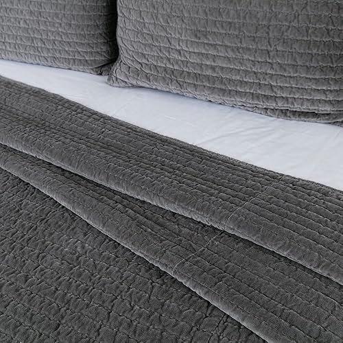 Miniatura 7 de ELEGANT LIFE HOME Colcha reversible de terciopelo gris oscuro, colcha reversible de terciopelo de algodón real con costuras para fotos, tamaño