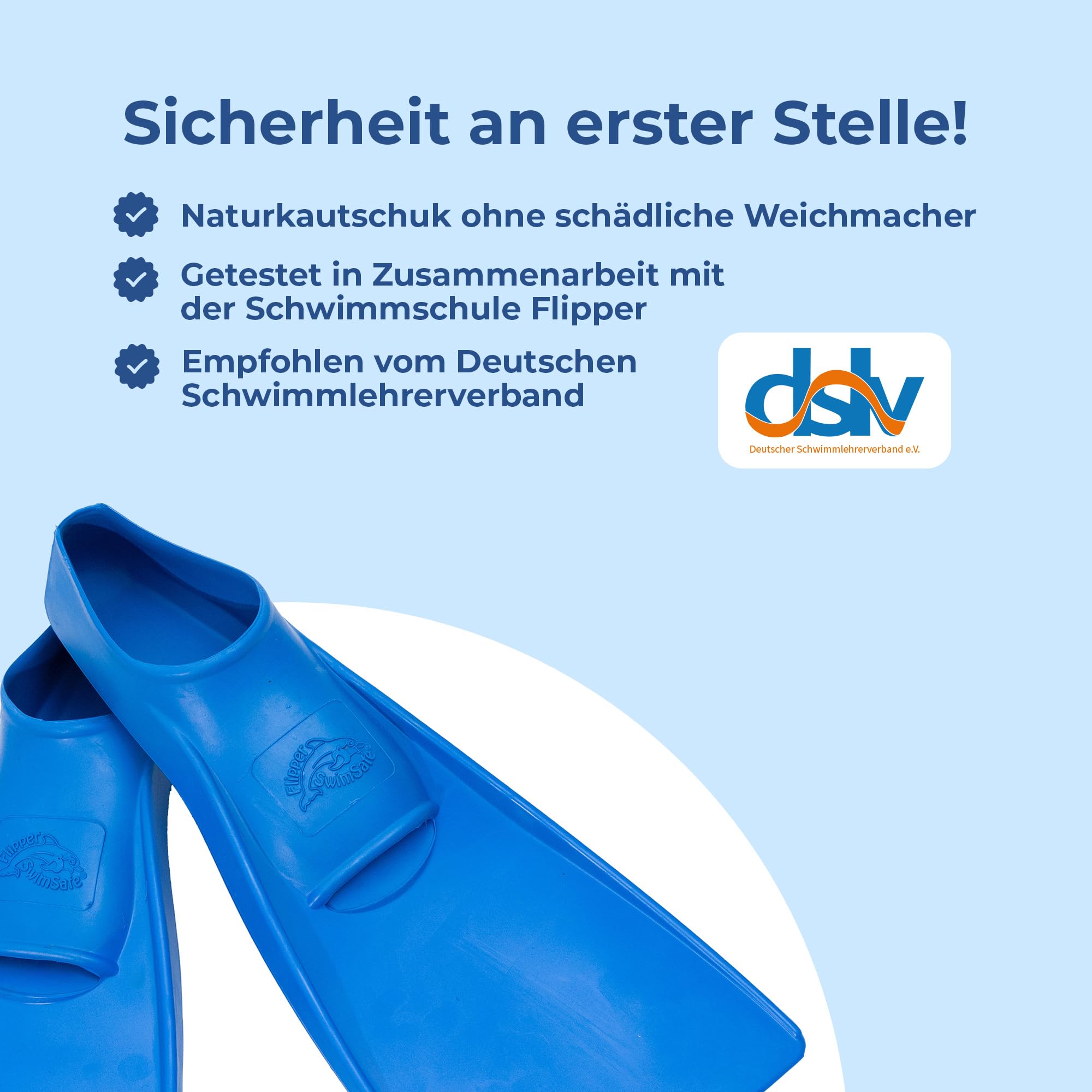Flipper SwimSafe 1171 - Schwimmflossen für Jugendliche und Erwachsene, in der Farbe Blau, Größe 38 – 39, aus Naturkautschuk, als Schwimmhilfe für unbeschwerten Schwimm- und Badespaß