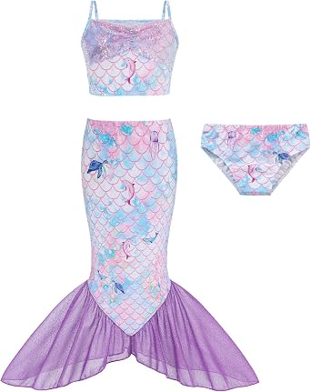Girls Swimsuit 3 Piece Bathing Suits Flounce Ruffle Tankini Set Beach Swimwear with Cover Ups Skirt for 3-12Years