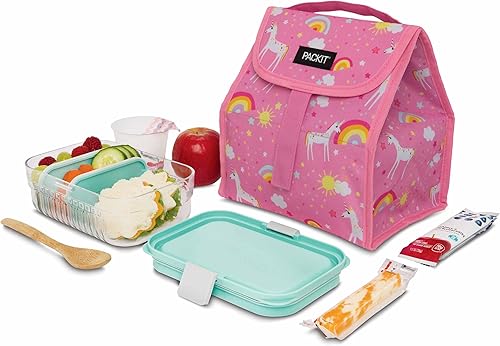 Miniatura 9 de Packit Lonchera congelable, color rosa unicornio de ensueño, construido con tecnología EcoFreeze, plegable, reutilizable, cierre plegable, perfecto