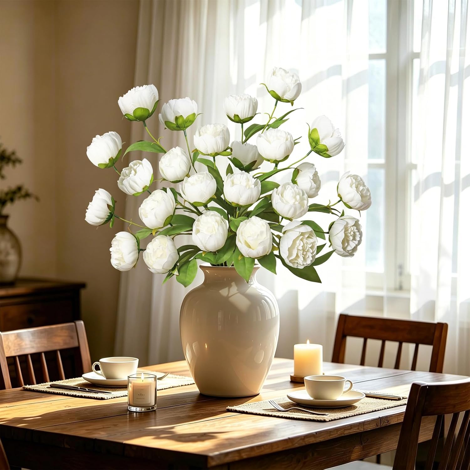 Dremisland 6 Pcs Faux Peonies Artificial Flowers 27" Silk Peonies Faux Flowers for Vase White Peonies Artificial Flower Arrangement Vase Filler for DIY Bouquet Centerpieces Wedding Party Home Decor