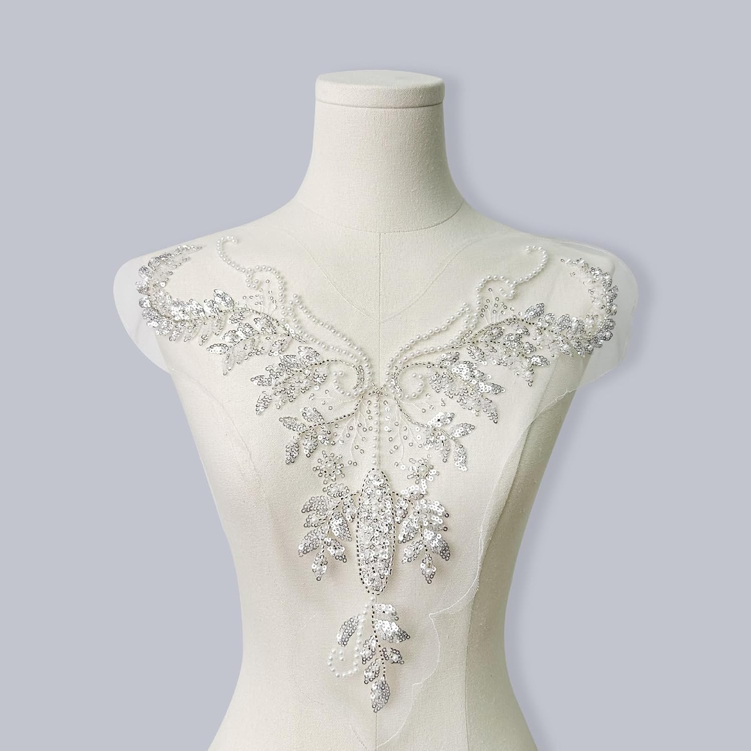 White Rhinestone Applique,Lace Appliques for Wedding Gowns, Dress, Stage Gowns, Costumes Neckline DIY Decoration Beaded Applique (Styles-1)
