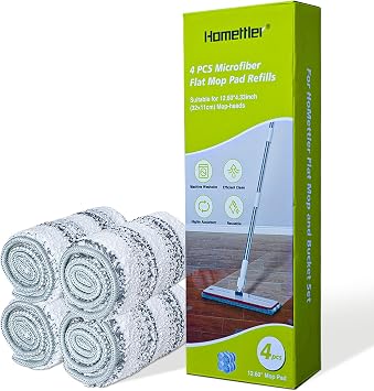 HoMettler Flat Mop Pads, Machine Washable Pads, Microfiber Mop Cleaning Pads, Replacement Flat Mop and Bucket Set, Pack of 4 Pcs 12.604.33 inch